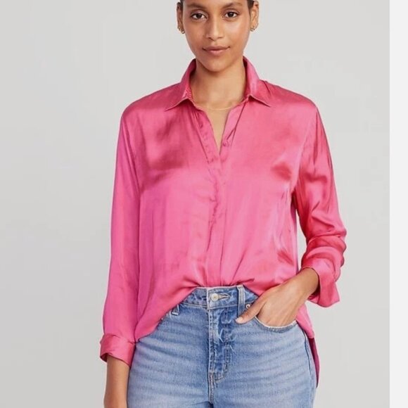 Old Navy Loose Satin Button-Down Shirt Small - Picture 1 of 8